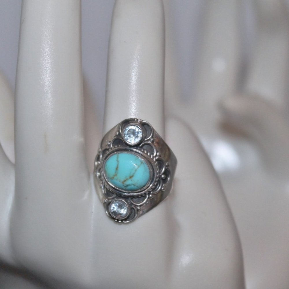 Turquoise Blue Topaz 925 Made in India Ring - Picture 3 of 11